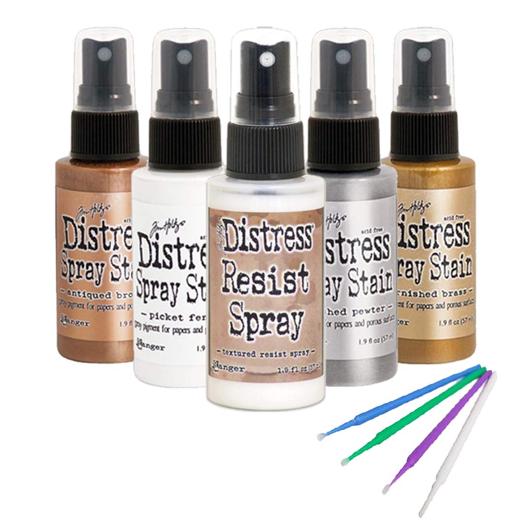 Ranger Tim Holtz Bundle Metallics Distress Spray Stains and Distress Resist - with PTP Blending Sticks