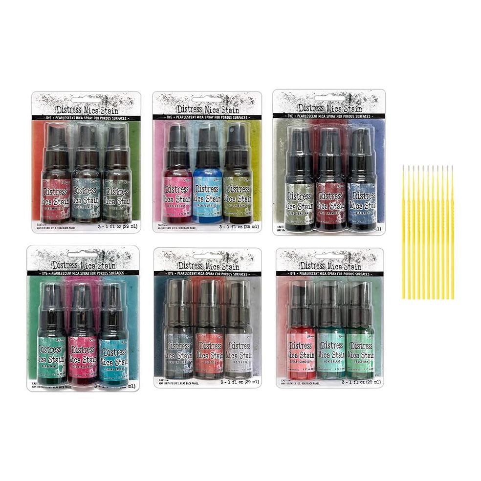 Ranger Holtz Distress Mica Stain Bundle - Complete Holiday Mica Sets #1, 2, 3, 4, 5 & #6 with Trebbies Detail Sticks