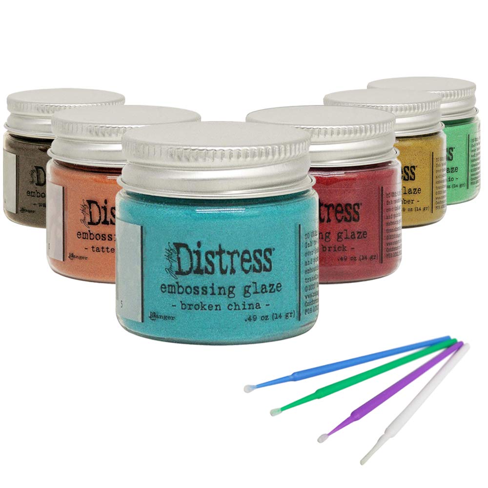 New Ranger Tim Holtz Distress Embossing Glaze - Includes PTP Flash Deals Blending Sticks (6 Bright Collection)