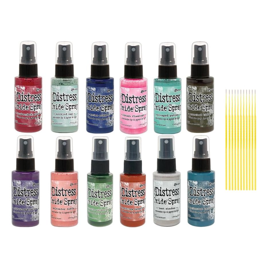 Ranger Distress Oxide Spray Bottle Set 6-12 Pack Distress Ink Spray - with Trebbies Detail Sticks - Perfect for Crafting and Art Projects - Dye Based