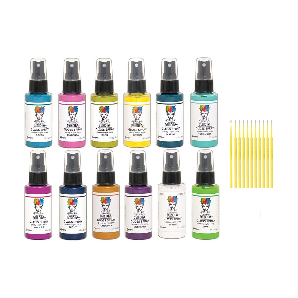PTP Flash Deals NEW Ranger Dina Wakley Media Gloss Spray Bundle Blending Sticks (12 Complete Set)