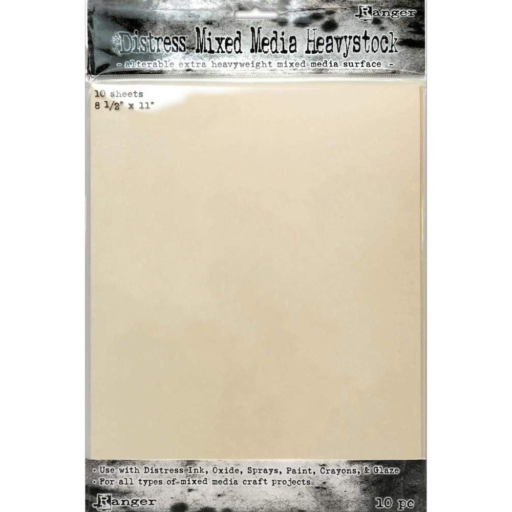 Tim Holtz Distress White, Kraft and Mixed Media Heavystock, 8 1/2x 11, Perfect for Use with Distress Ink, Oxide, Sprays, Paints, Crayons, Glaze & More, Bundle of 3 Packages, 10 Sheets Each, 30 Sheets