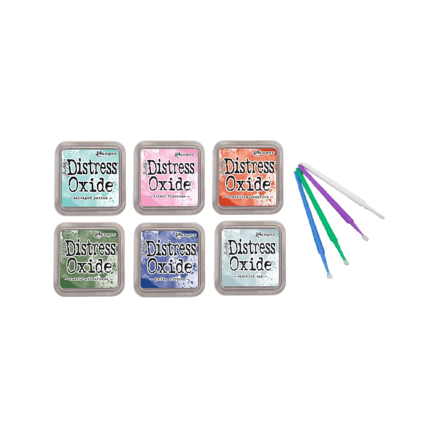Ranger Oxide Bundles - 6 Oxide Pads with PTP Flash Deals Blending Sticks (Salvaged Patina, Prize Ribbon, Speckled Egg, Kitsch Flamingo, Rustic Wilderness, Crackling Campfire)