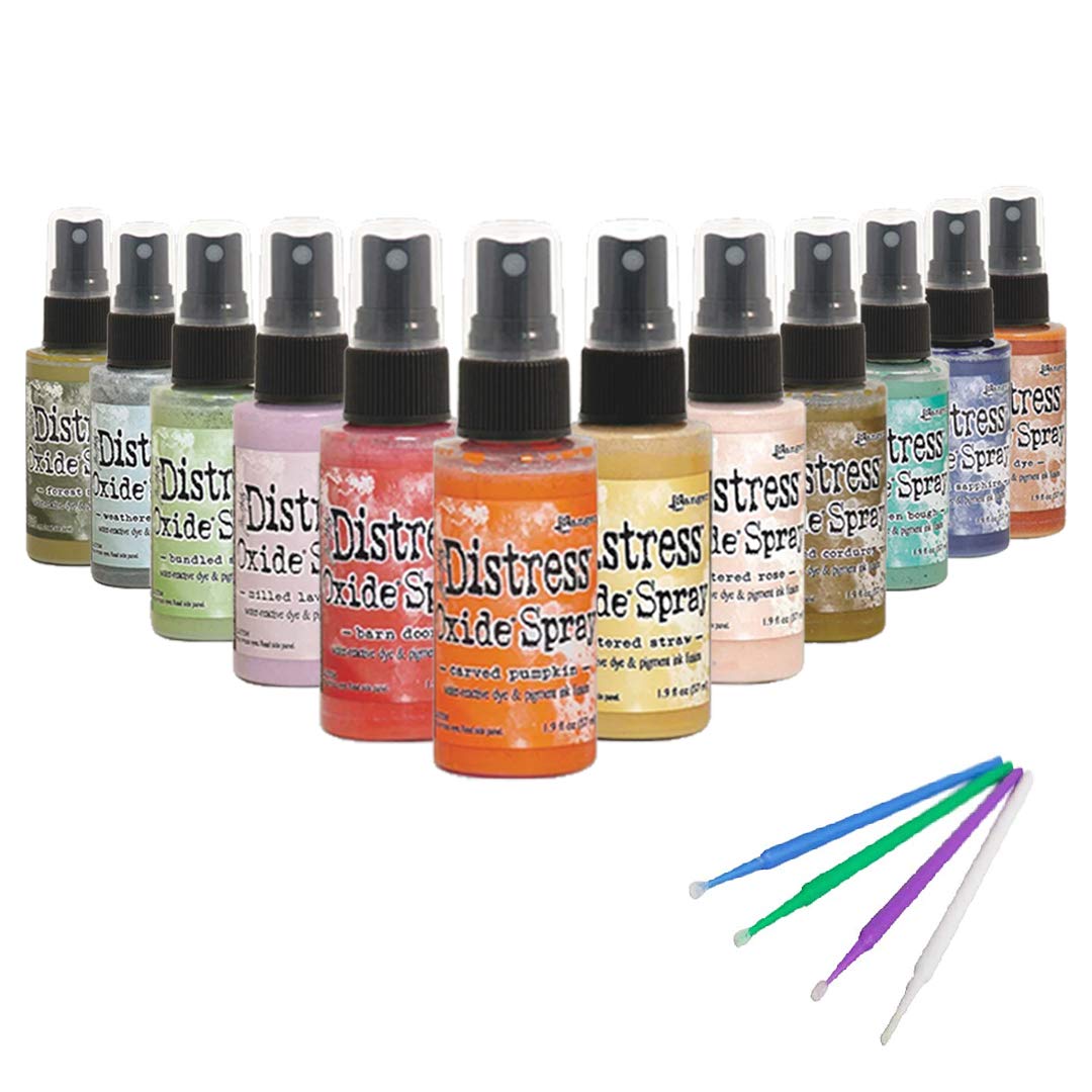 Purple Turtle Products Ranger Distress Oxide Spray Bundle Set 4-12 Bottle Set with PTP Flash Deals Detail Sticks