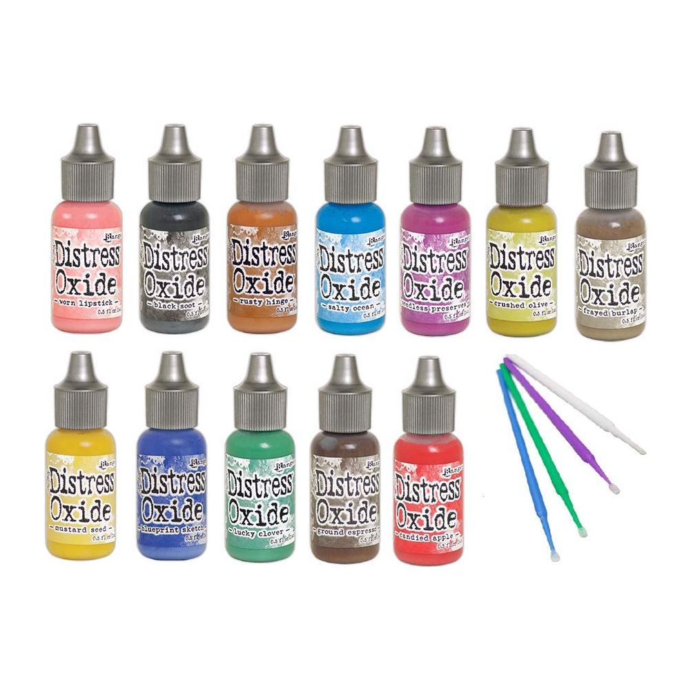 Ranger Distress Oxide Bundles - Includes 12 Distress Oxide Colors with PTP Flash Deals Detail Sticks (Set 3-12 Coordinating REINKERS)