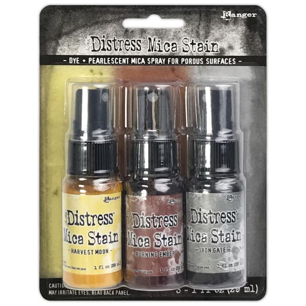Tim Holtz Distress 2022 Halloween Mica Stains Sets #3 and #4 and Halloween Crypt Grit Paste - Limited Edition - 3 Item Bundle, red green