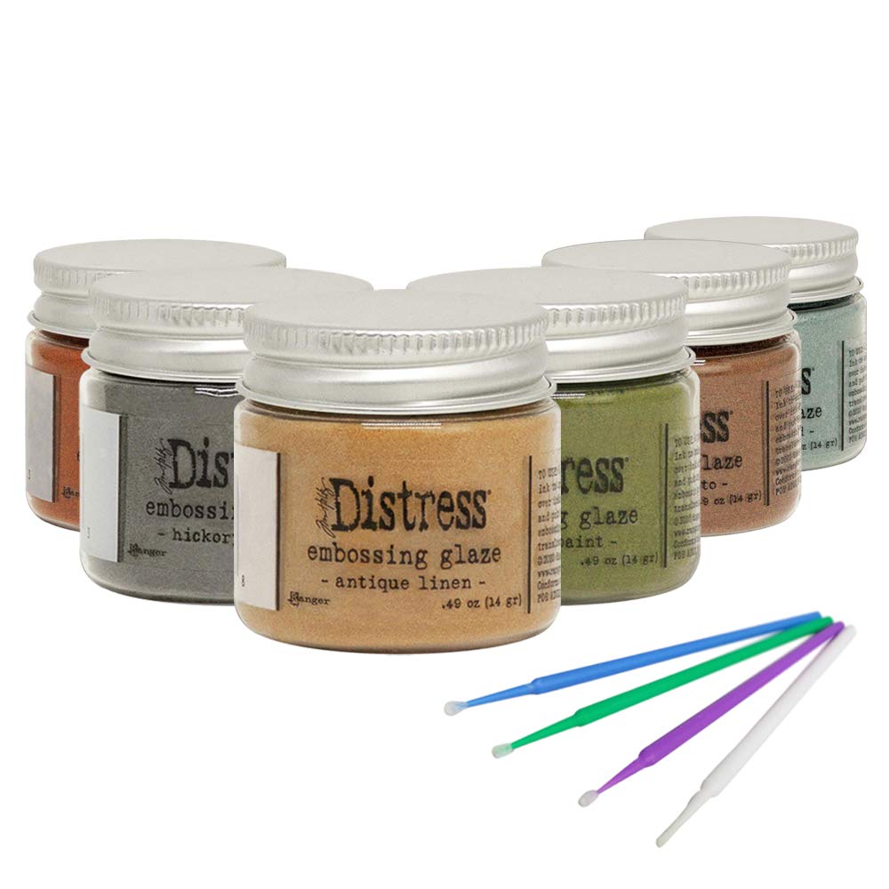 New Ranger Tim Holtz Distress Embossing Glaze - Includes PTP Flash Deals Blending Sticks (6 Bold Collection)