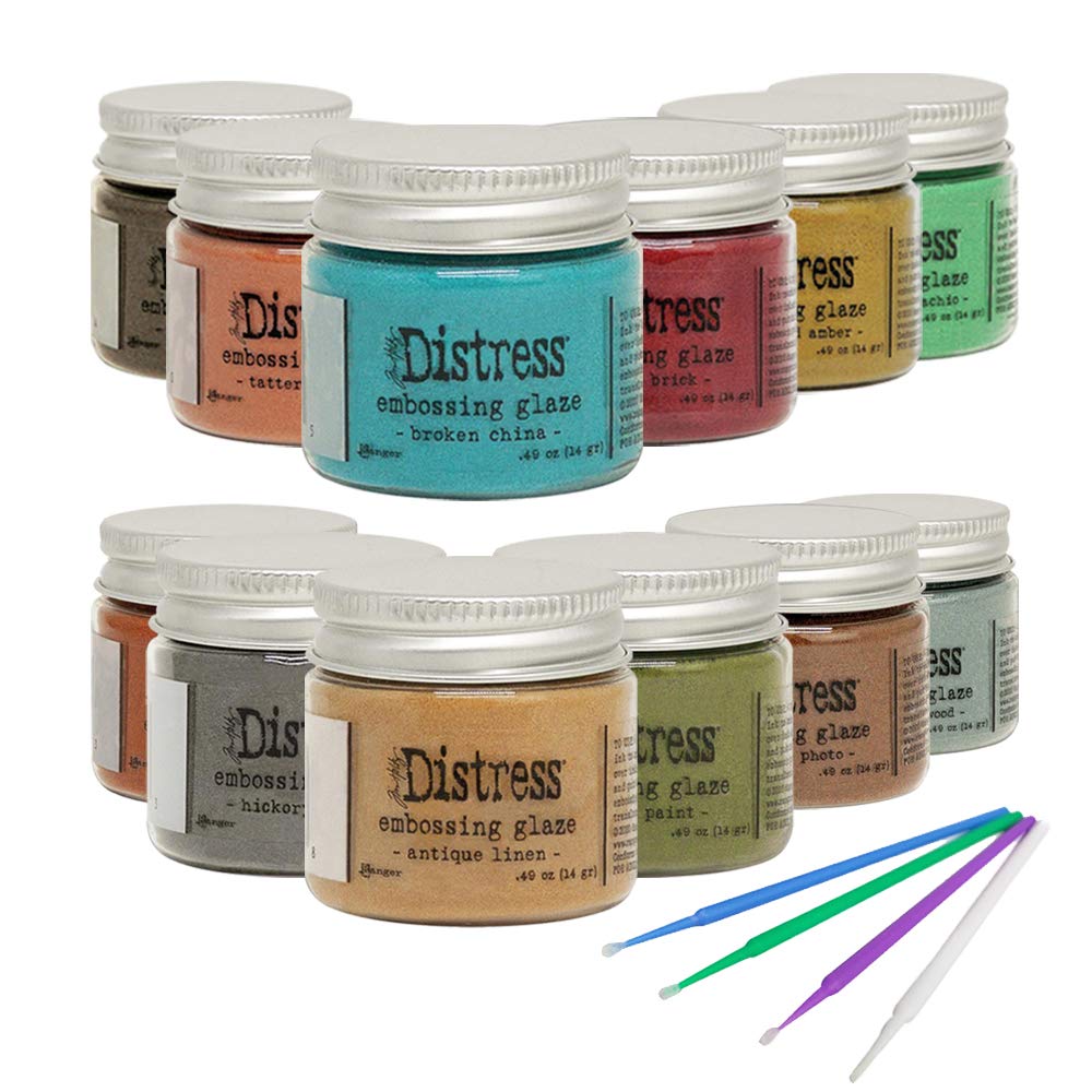New Ranger Tim Holtz Distress Embossing Glaze 2020 Set- Includes PTP Flash Deals Blending Sticks (12 Complete 2020 Collection)
