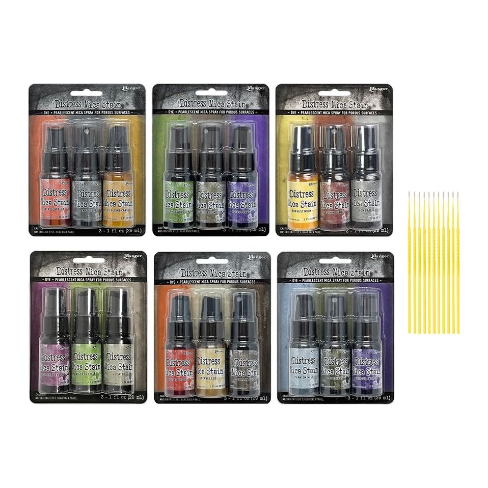 Ranger Holtz Distress Mica Stain Bundle - Complete Halloween Mica Sets #1, 2, 3, 4, 5 & #6 with Trebbies Detail Sticks