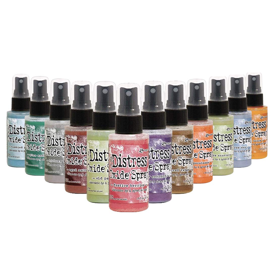 Tim Holtz Distress Oxide Ink Spray 12 Bottle Set Bundle Release 5 Winter with Project Detail Sticks