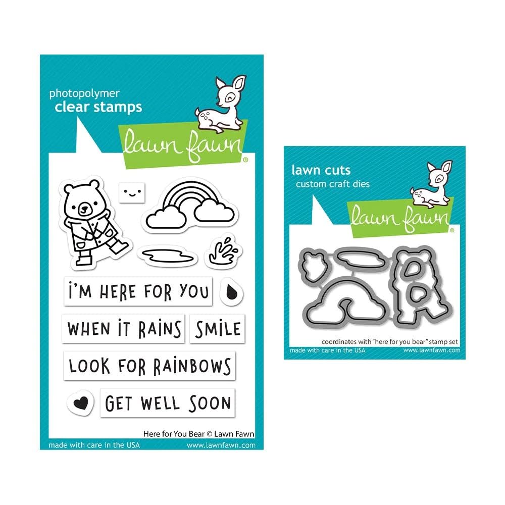 Lawn Fawn Here for You Bear 3"x4" Clear Stamp Set with Coordinating Dies