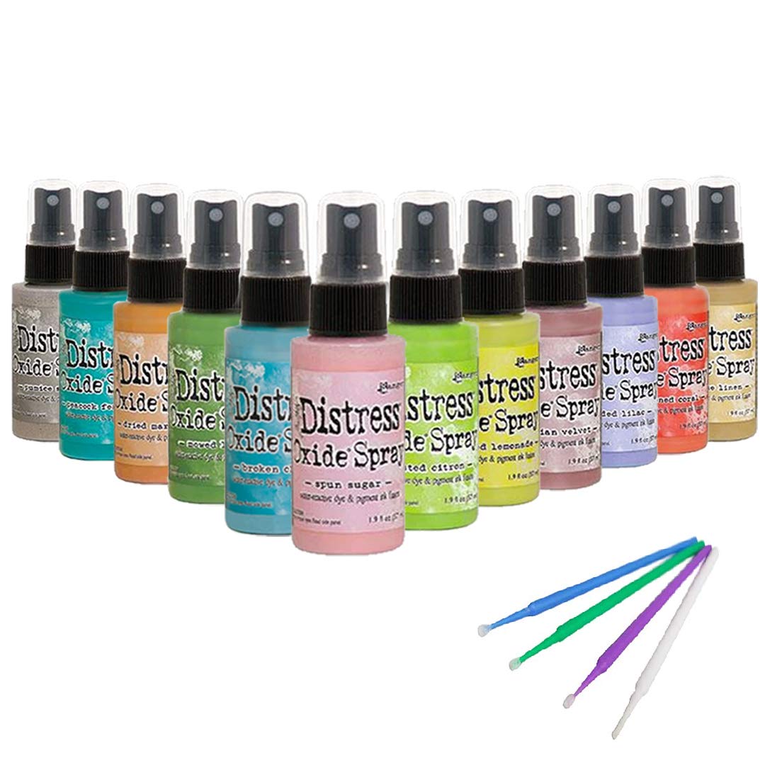 Purple Turtle Products Ranger Distress Oxide Spray Bundle Set 2-12 Bottle Set with PTP Flash Deals Detail Sticks