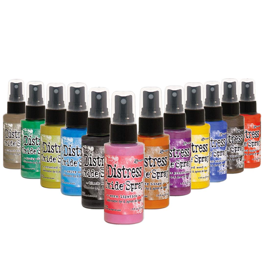 Ranger Tim Holtz Distress Oxide Spray Set # 3 New Spring 2019 Colors, 12 Bottle Bundle With Mixing Tray and Paint Dobbers