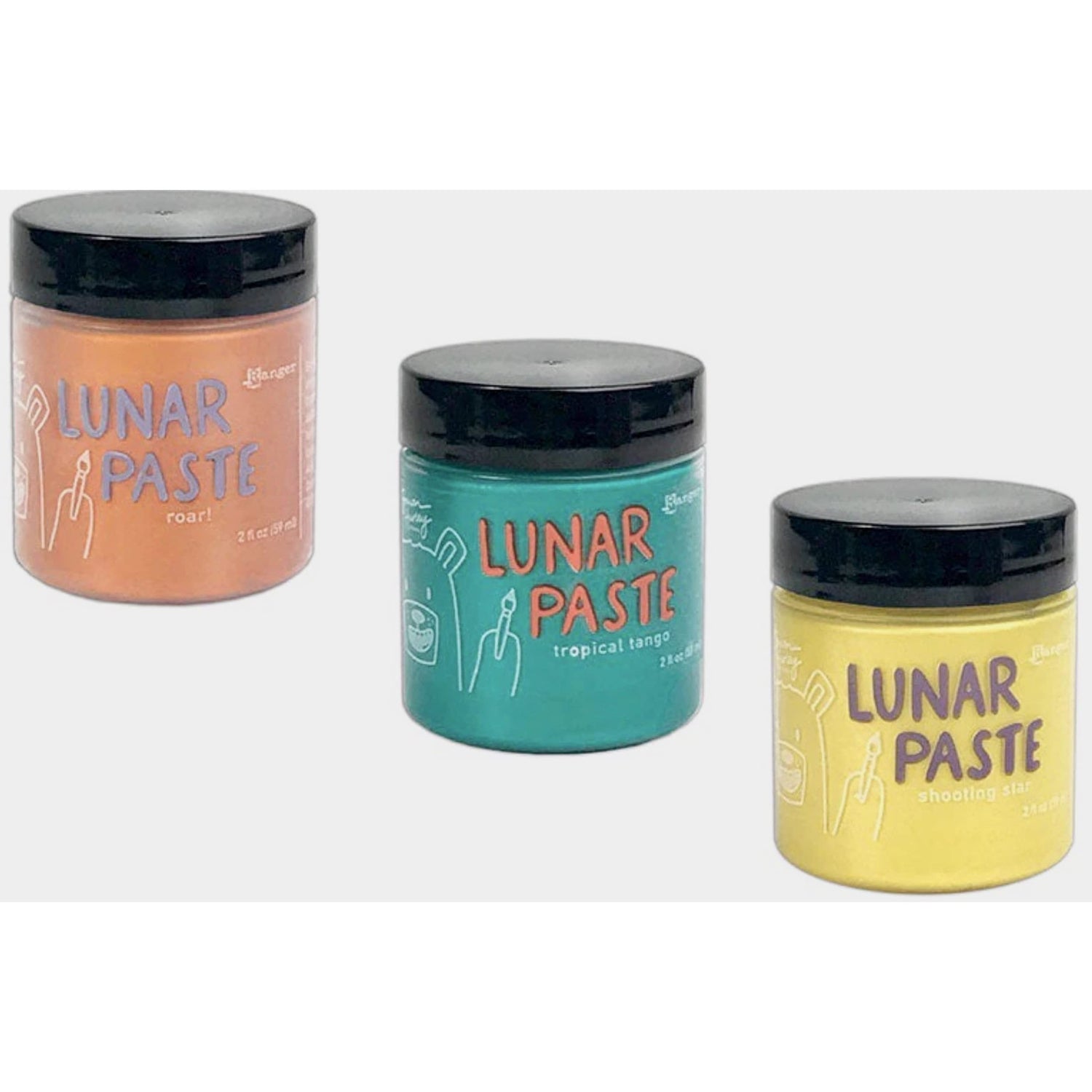 Ranger Ink Simon Hurley Create. May Lunar Paste Bundle Roar, Shooting Star and Tropical Tango, 2 ounces each