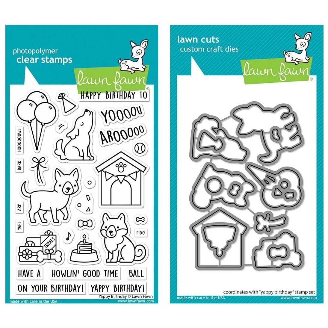 Lawn Fawn Yappy Birthday Clear Stamp and Coordinating Die Cut Set (LF3158 & LF3159)