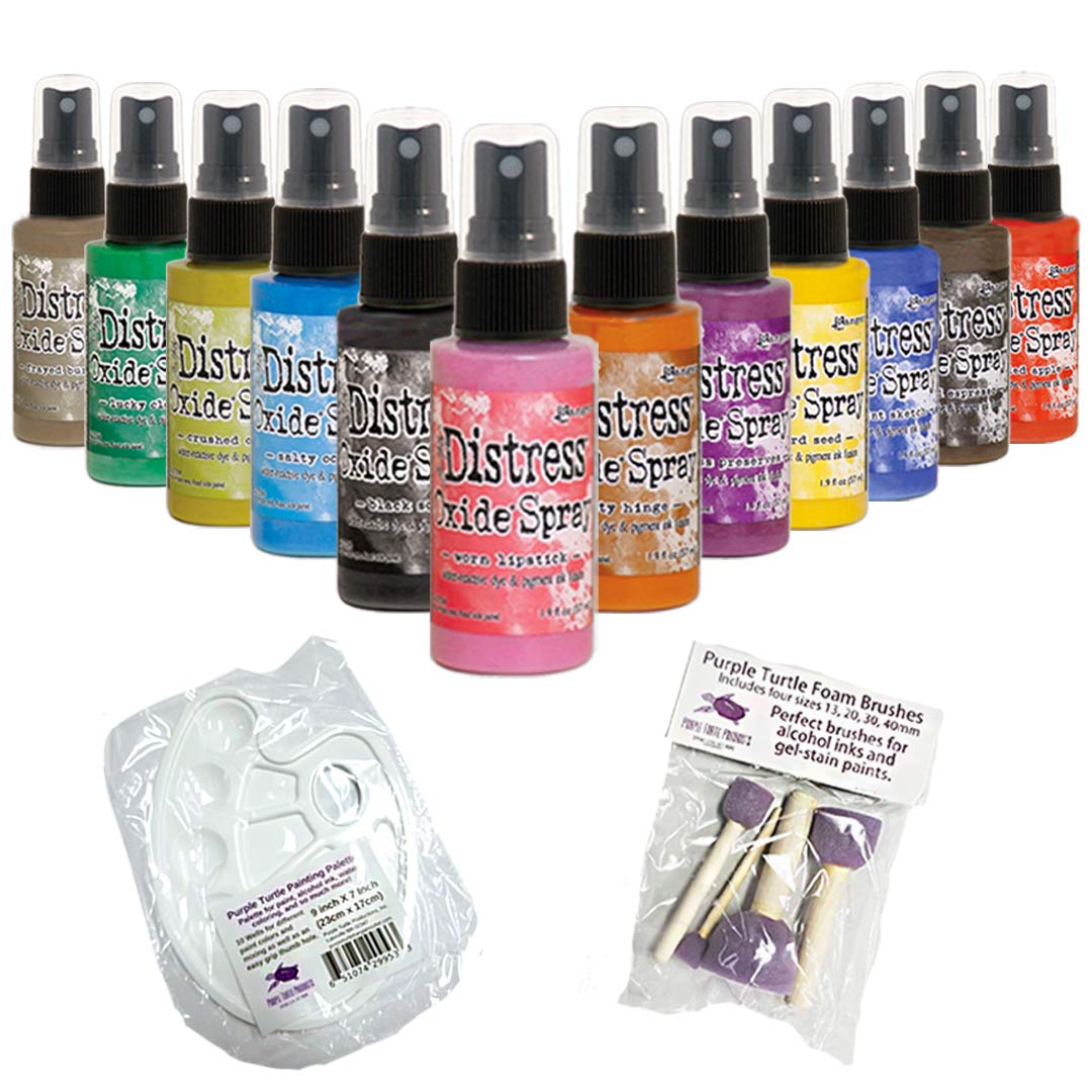 Ranger Tim Holtz Distress Oxide Spray Set # 3 New Spring 2019 Colors, 12 Bottle Bundle With Mixing Tray and Paint Dobbers