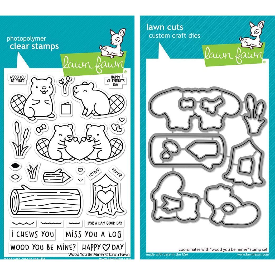 Lawn Fawn - Wood You Be Mine? - Stamps Set and Dies Set - 2 Item Bundle