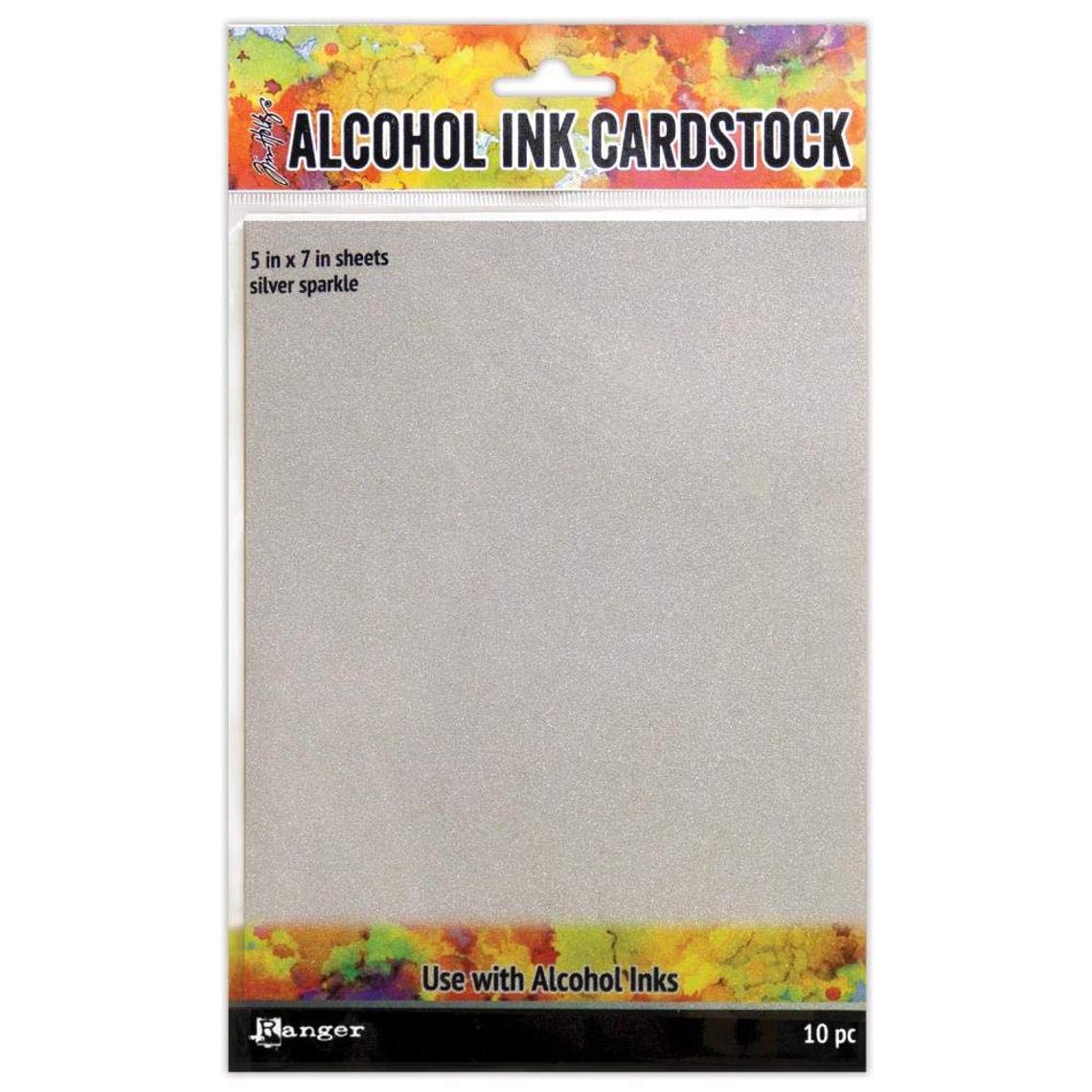 Tim Holtz Alcohol Ink Cardstock Surfaces, Bundle of 3 Colors, Matte Black, Brushed Silver, Silver Sparkle, 10 (5�x7�) Sheets Each Color