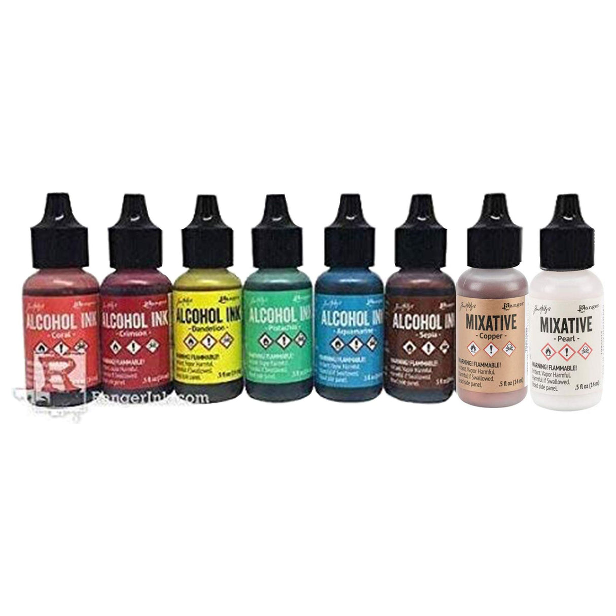 Tim Holtz Alcohol Inks and Metallics Mixatives Set for Painting, Card Making, Scrapbooking (Key West/Rodeo/Metallics Mixatives Set 2)