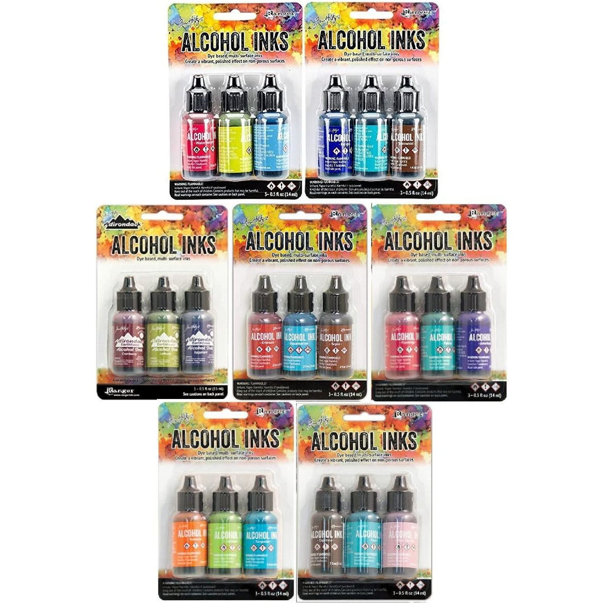 Tim Holtz Adirondack Alcohol Inks - 7 Packages - 21 Ink Bottles total Dockside Picnic, Summit View, Retro Cafe, Nature Walk, Cabin Cupboard, Mariners, Farmer's Market