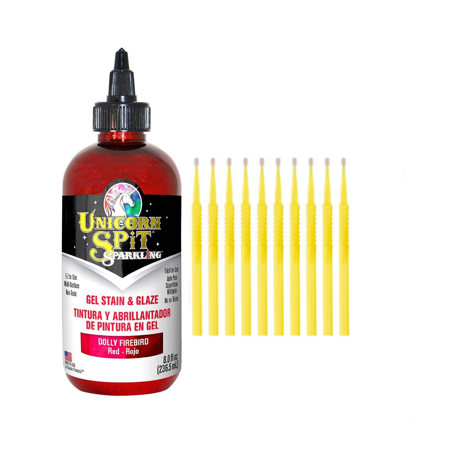 Unicorn SPiT Gel Stain & Glaze in One - 20 Complete Original & Sparkle Paint Collection with 10 TreBBies Fine Detail Sticks (8oz, Dolly Firebird)
