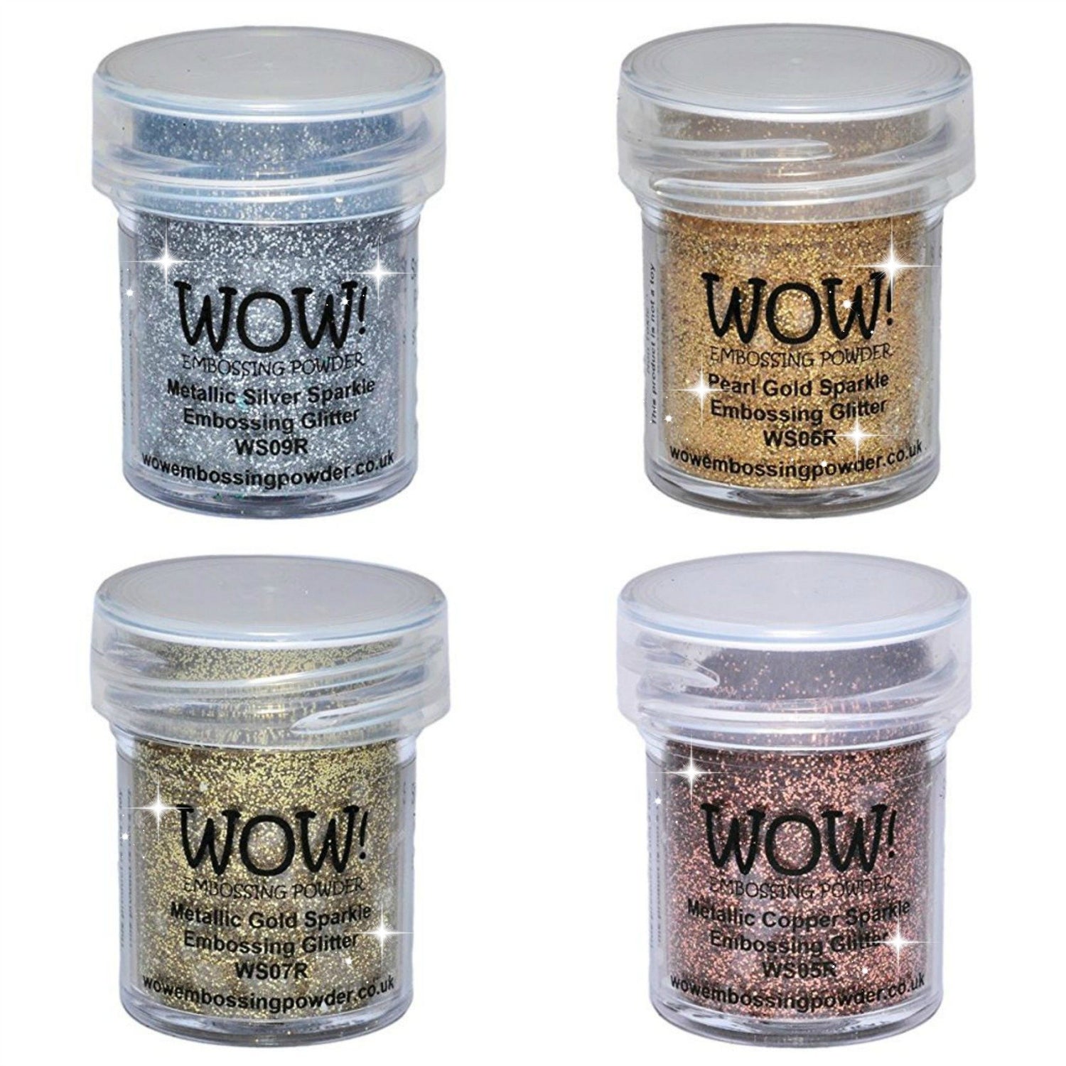 Wow! Sparkle Bundle - Embossing Powders 4 (15ml) Jars Metallic Gold Sparkle, Metallic Copper Sparkle, Pearl Gold Sparkle and Metallic Silver Sparkle (Gold, Silver)