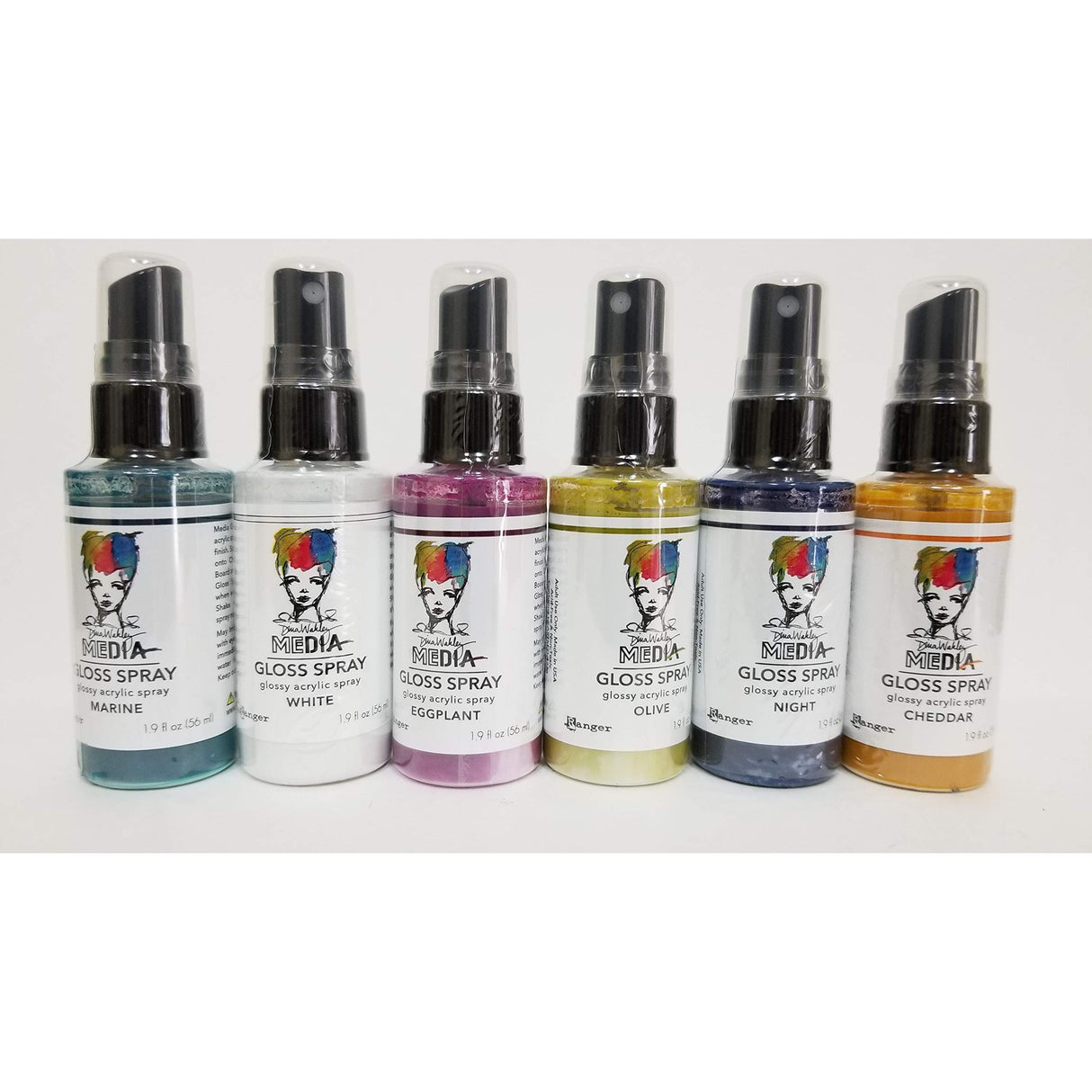 PTP Flash Deals NEW Ranger Dina Wakley Media Gloss Spray Bundle Blending Sticks (6 Bold: Cheddar, Marine, White, Olive, Eggplant, Night)