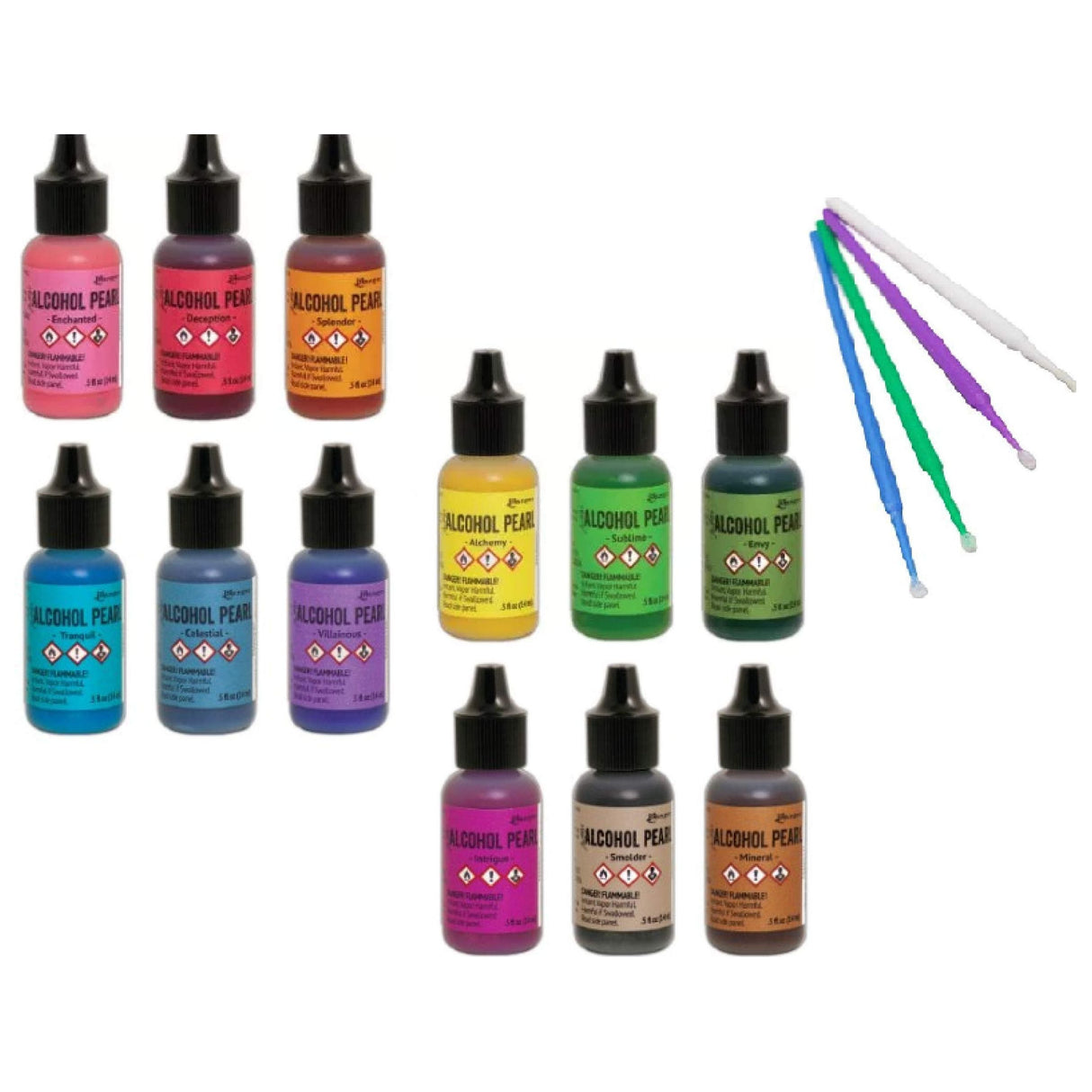 Tim Holtz Alcohol Pearls Bundle 12 Bottles Plus Blending Tools (Complete 12 Set)