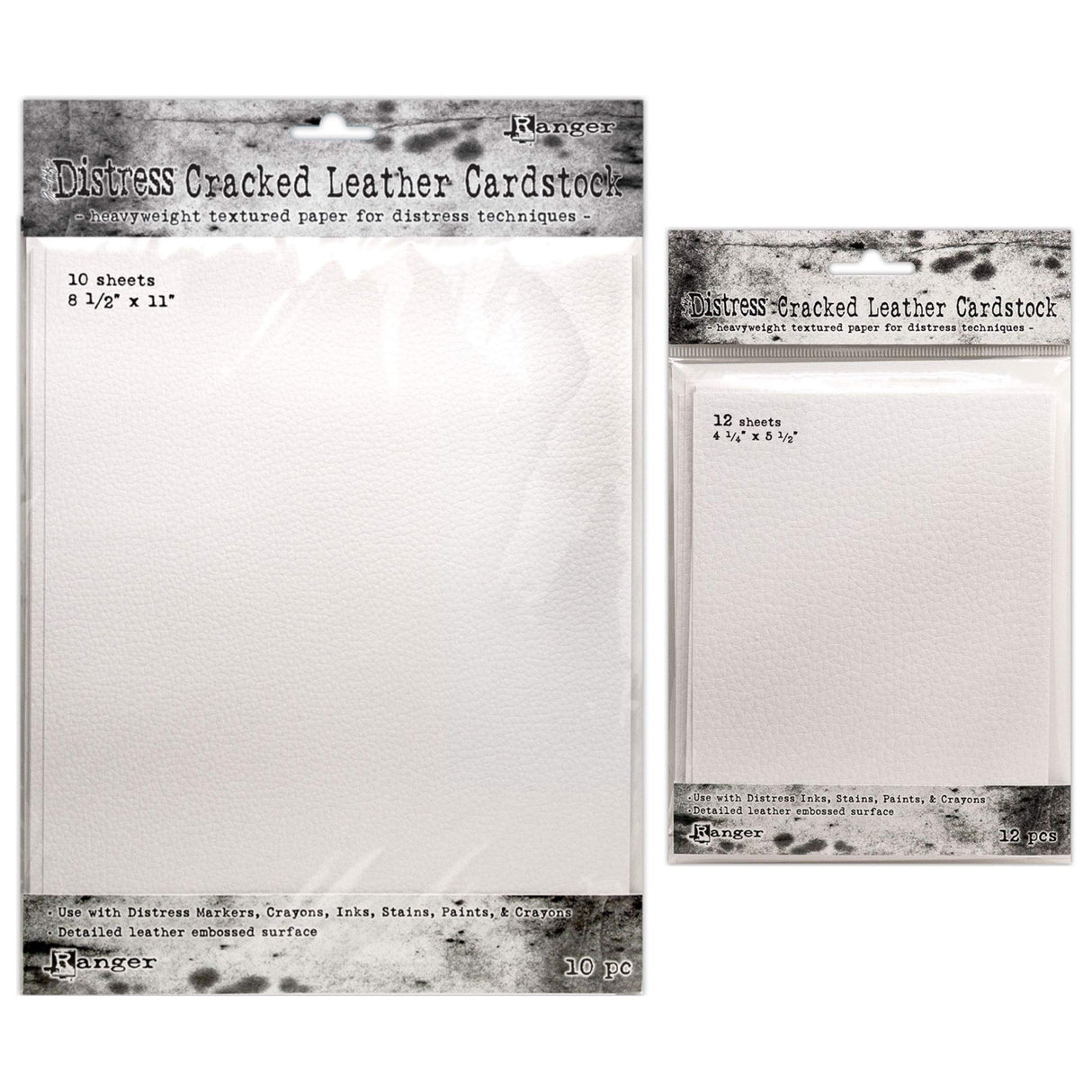 Tim Holtz Ranger Distress Cracked Leather Textured Cardstock, 2 Packages, Small 12 Sheets 4.25�x5.5�, Large 10 Sheets 8.5�x11�, Bundle of 2 Packages, 22 Sheets Total (TDA71310, TDA71280)