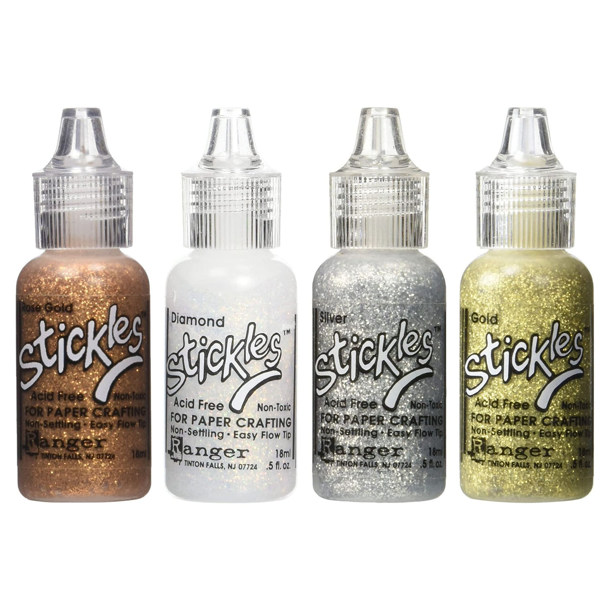 Stickles Glitter Colors - Rose Gold, Diamond, Silver & Gold - 4 Item Bundle