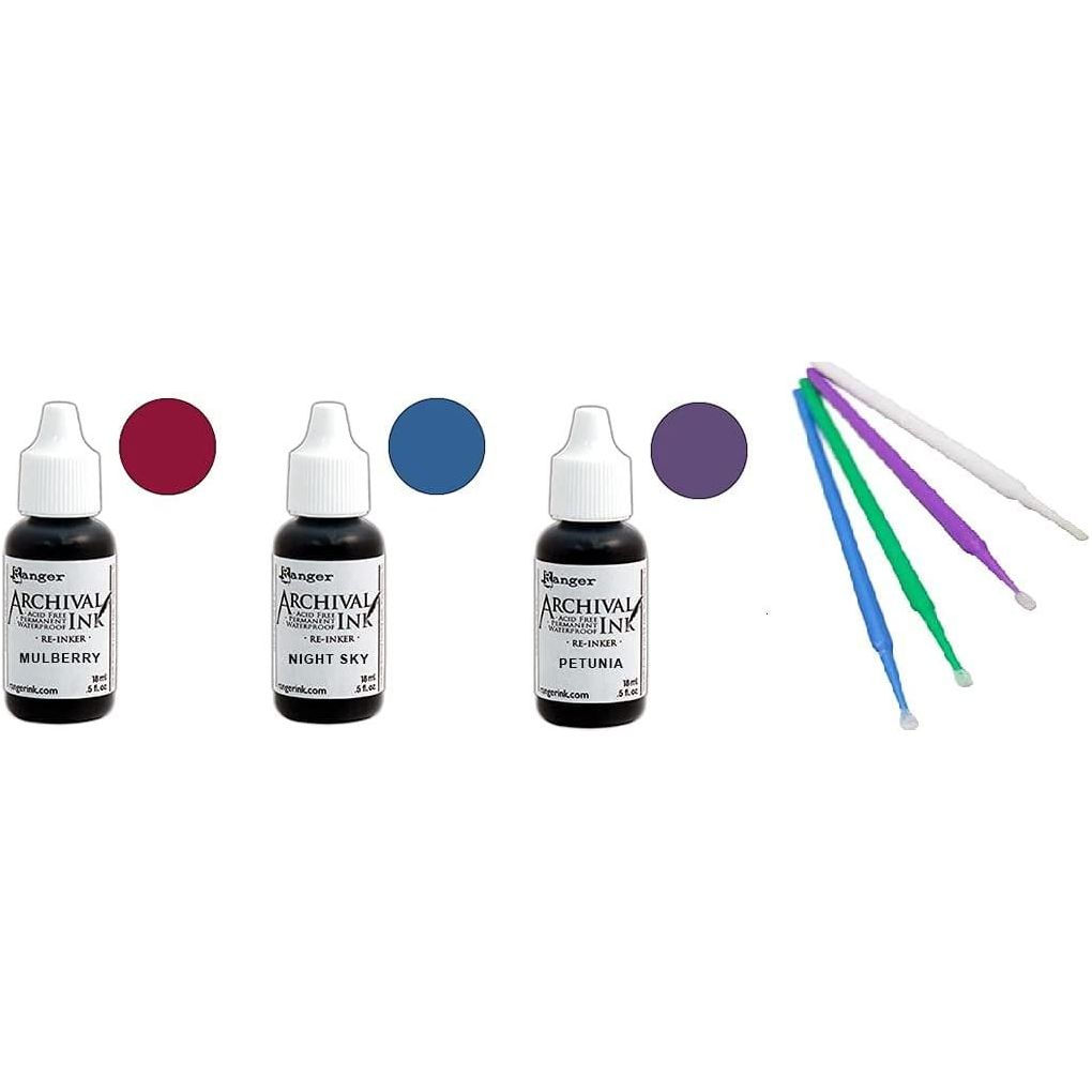 Ranger Wendy Vecchi Archival Ink Bundles with PTP Flash Deals Detail Sticks (Mulberry, Night Sky, Petunia REINKERS)