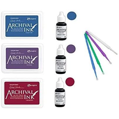Ranger Wendy Vecchi Archival Ink Bundle - Mulberry, Night Sky, and Petunia (Complete Ink Pads & Reinkers)