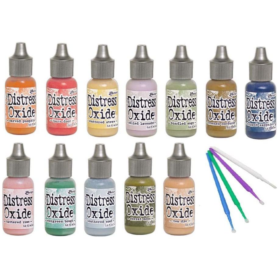 Ranger Distress Oxide Bundles - Includes 12 Distress Oxide Colors with PTP Flash Deals Detail Sticks (Set 4-12 Coordinating REINKERS)