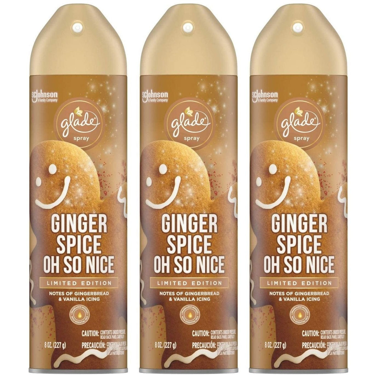 Glade Air Freshener Spray - Ginger Spice Oh So Nice - Holiday Collection 2020 - Net Wt. 8 OZ (227 g) Per Can - Pack of 3 Cans