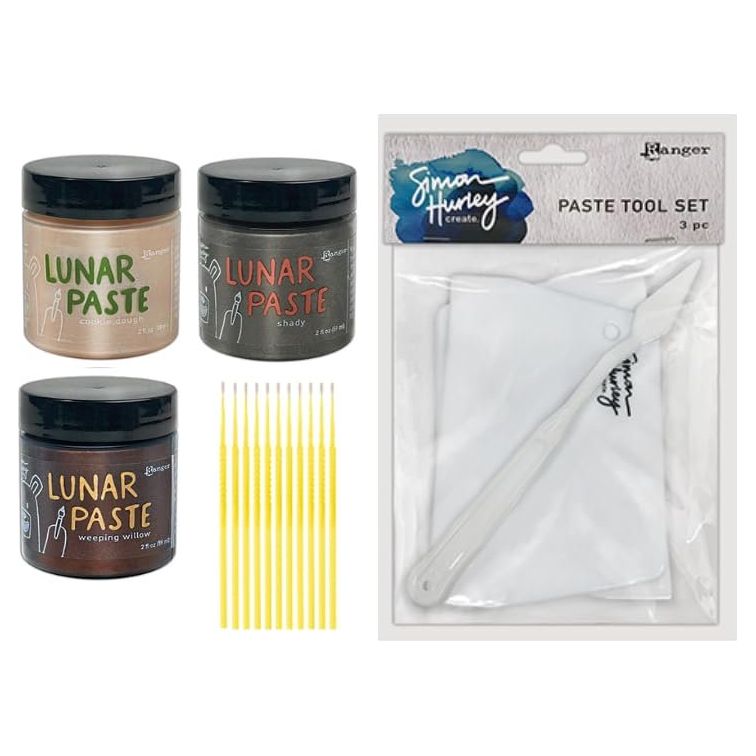 Simon Hurley Lunar Paste Bundle - Cookie Dough, Shady, Weeping Willow Lunar Paste - Includes 1 Palette Knife and 2 Scrapers - with Trebbies Detail Sticks