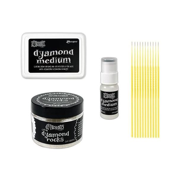 Trebbies Dyamond Rocks Accessories Bundle - Dylusions Dyamond Medium Pad, Dyamond Medium Dabber, and Clear Dyamond Rocks with Trebbies Detail Sticks
