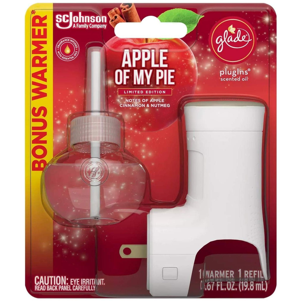 Glade Plugins Scented Oil Refill - Apple of My Pie - 1 Count Refill & 1 Count Oil Warmer Per Package - Pack of 2 Packages