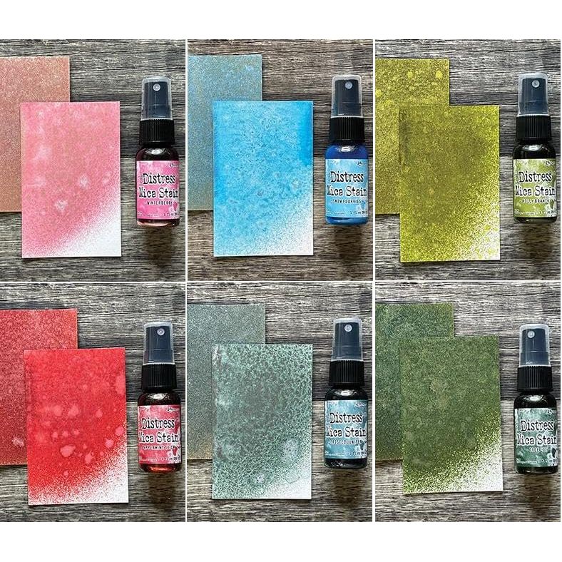 Tim Holtz Mica Stain 2021 Christmas - Holiday Set #1 & Set #2 - Peppermint Stick, Tree Lot, Frosted Juniper, Winterberry, Snow Flurries & Holly Branch