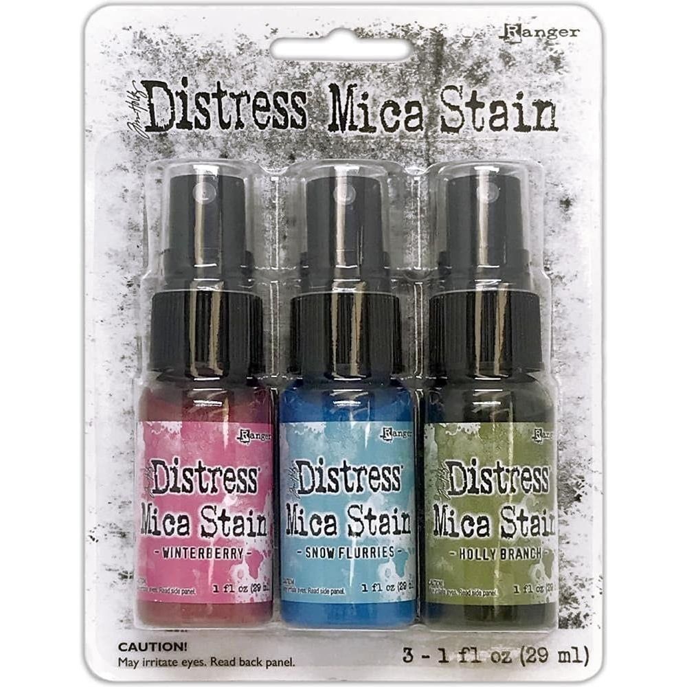 Tim Holtz Mica Stain 2021 Christmas - Holiday Set #1 & Set #2 - Peppermint Stick, Tree Lot, Frosted Juniper, Winterberry, Snow Flurries & Holly Branch