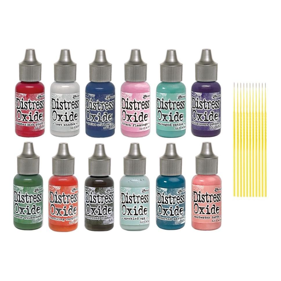 Ranger Distress Oxide Bundles - Includes 12 Distress Oxide Colors with PTP Flash Deals Detail Sticks (Set 6-12 Coordinating REINKERS)