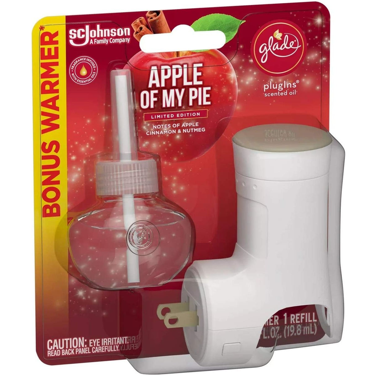 Glade Plugins Scented Oil Refill - Apple of My Pie - 1 Count Refill & 1 Count Oil Warmer Per Package - Pack of 2 Packages