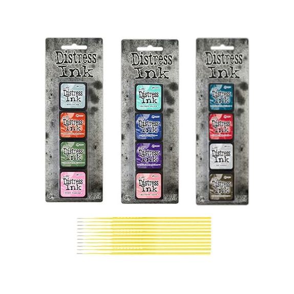 Trebbies Mini Distress Pad Bundle - Ranger Tim Holtz Distress Mini Ink Pad Kits 16, 17, 18 with Trebbies Detail Sticks