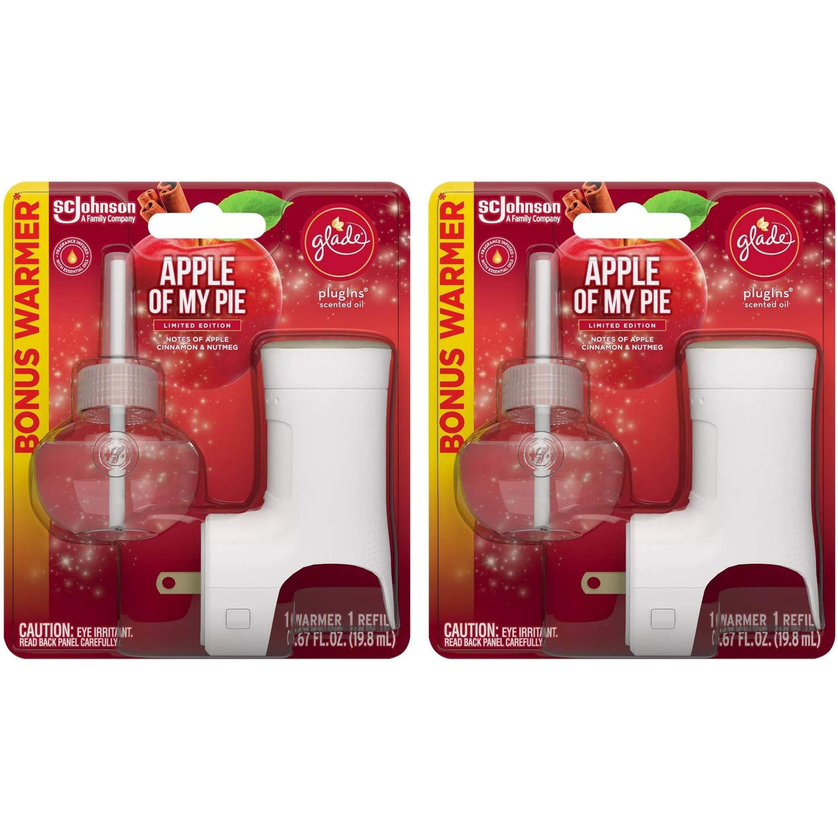 Glade Plugins Scented Oil Refill - Apple of My Pie - 1 Count Refill & 1 Count Oil Warmer Per Package - Pack of 2 Packages
