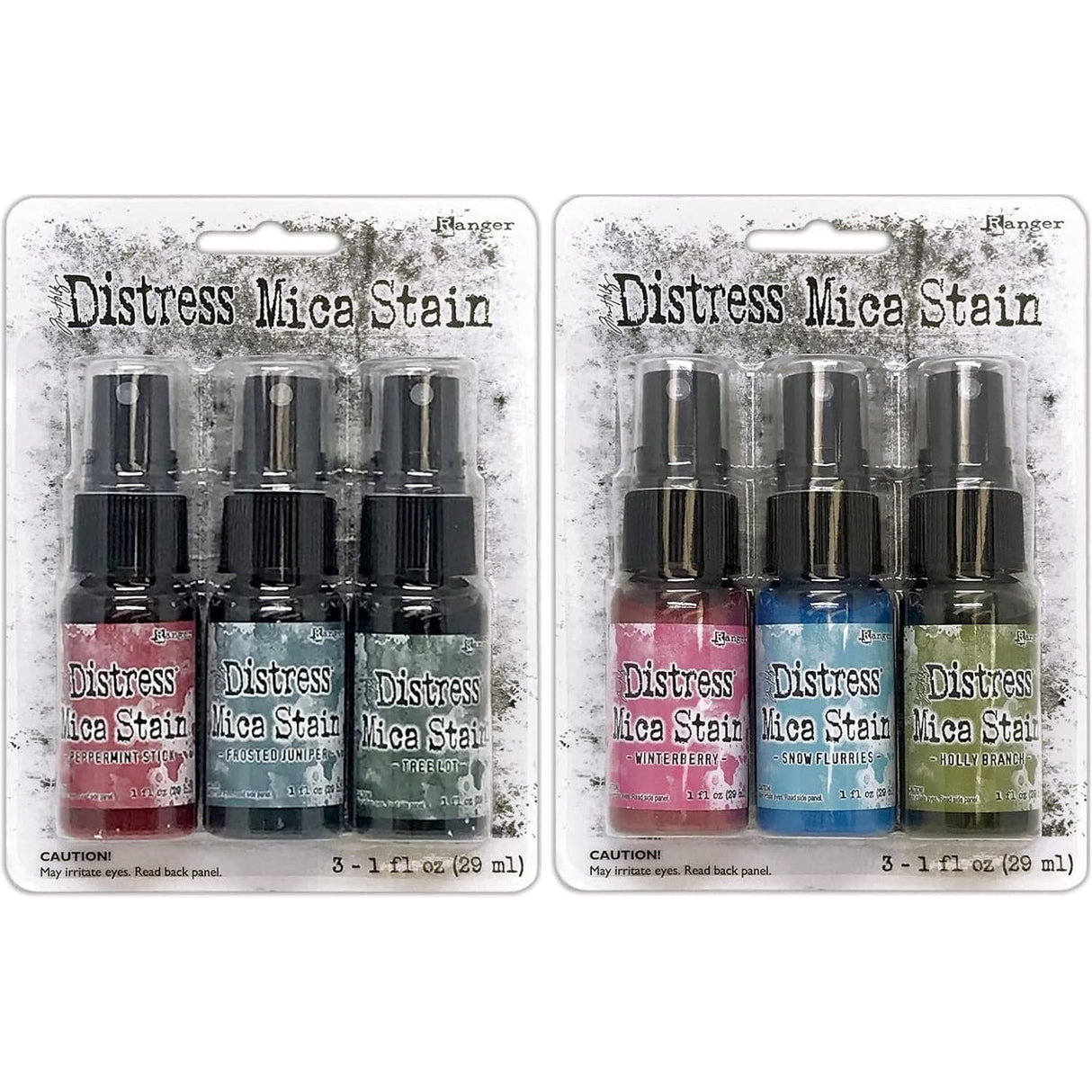 Tim Holtz Mica Stain 2021 Christmas - Holiday Set #1 & Set #2 - Peppermint Stick, Tree Lot, Frosted Juniper, Winterberry, Snow Flurries & Holly Branch