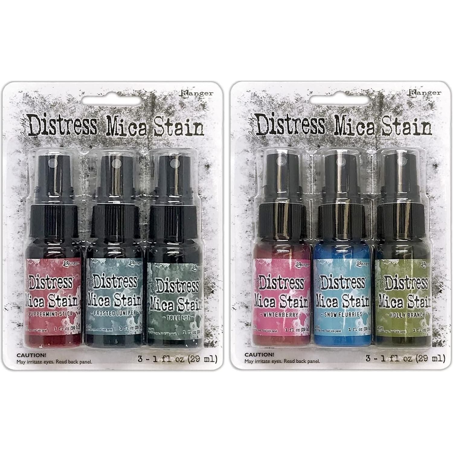 Tim Holtz Mica Stain 2021 Christmas - Holiday Set #1 & Set #2 - Peppermint Stick, Tree Lot, Frosted Juniper, Winterberry, Snow Flurries & Holly Branch