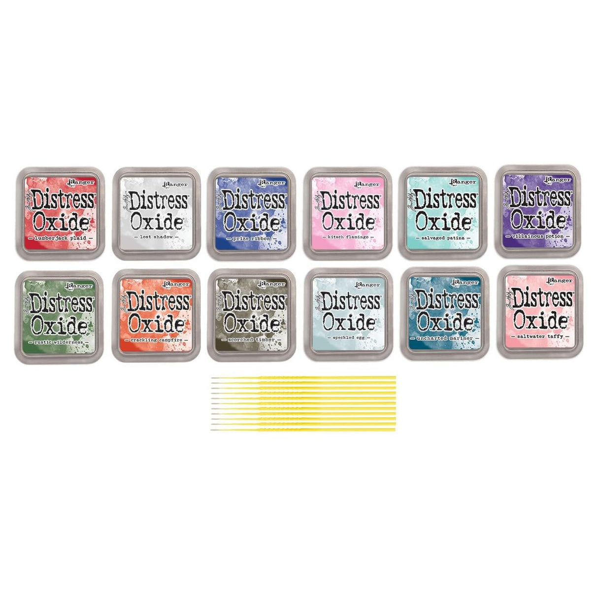 Ranger Distress Oxide Bundles - Includes 12 Distress Oxide Colors with PTP Flash Deals Detail Sticks (Set 6-12 Ink Pads)