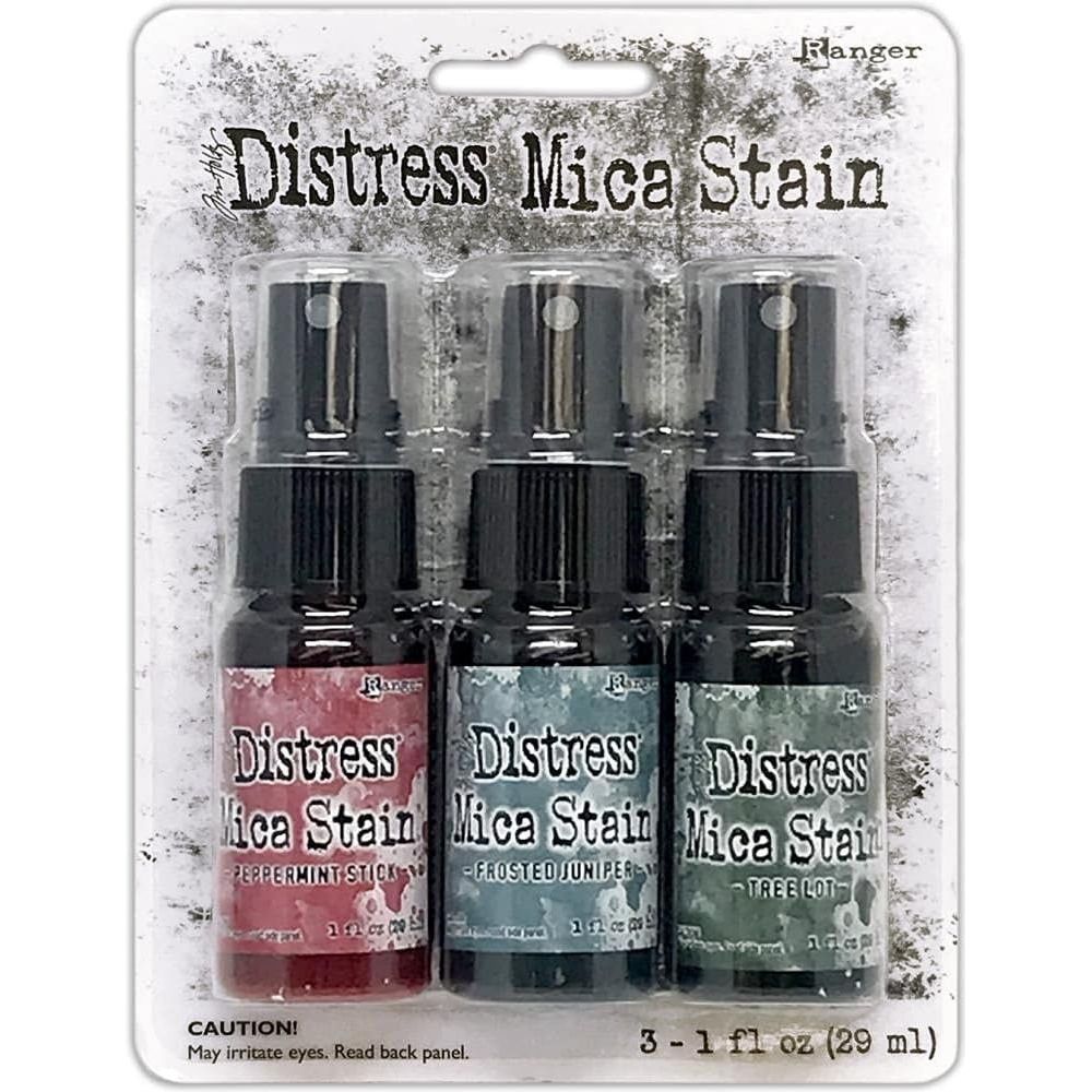Tim Holtz Mica Stain 2021 Christmas - Holiday Set #1 & Set #2 - Peppermint Stick, Tree Lot, Frosted Juniper, Winterberry, Snow Flurries & Holly Branch