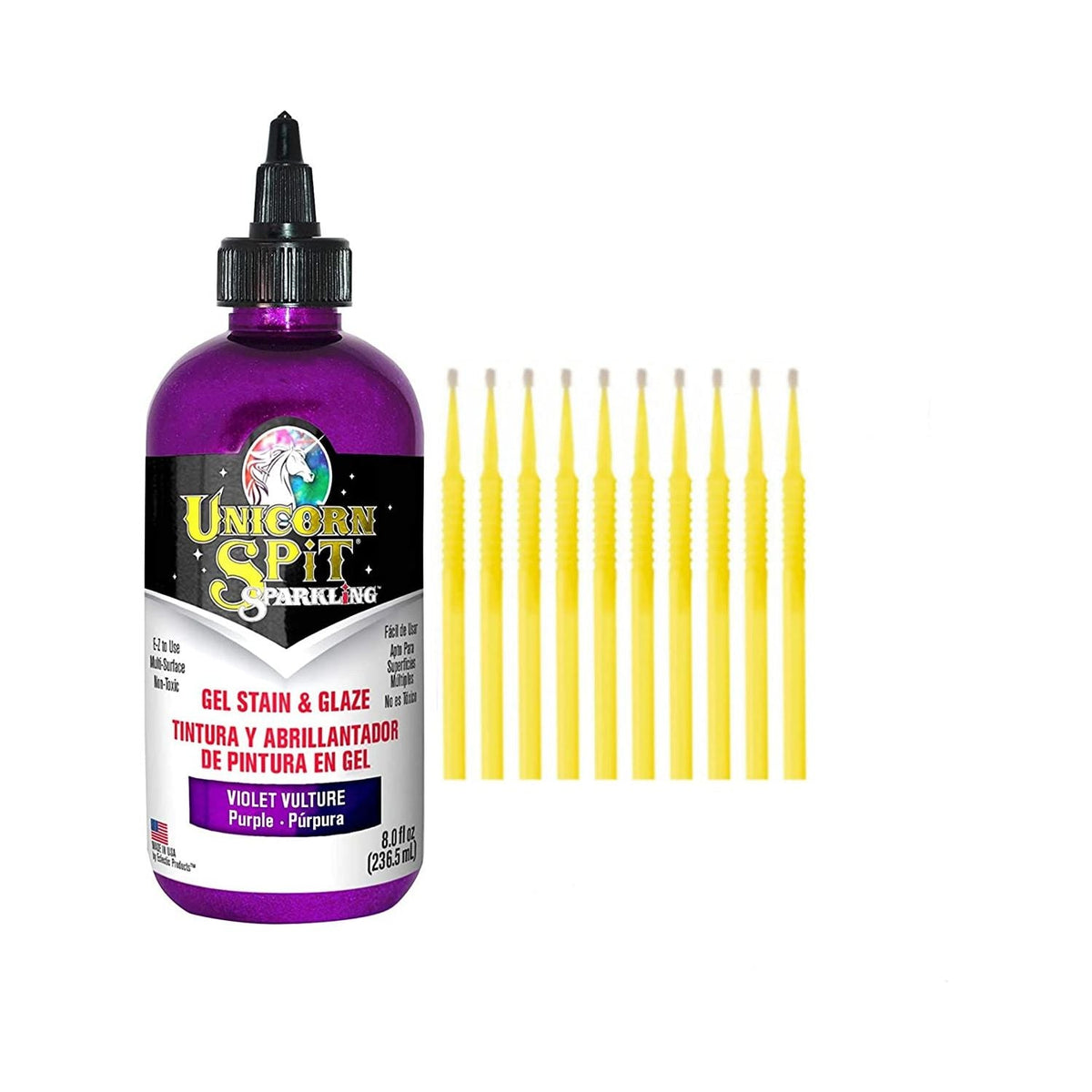 Unicorn SPiT Gel Stain & Glaze Paint In One - 4oz Calypso Collection - Phoenix Fire, Pixie Punk Pink, & Zia Teal With 10 Fine Detail Sticks