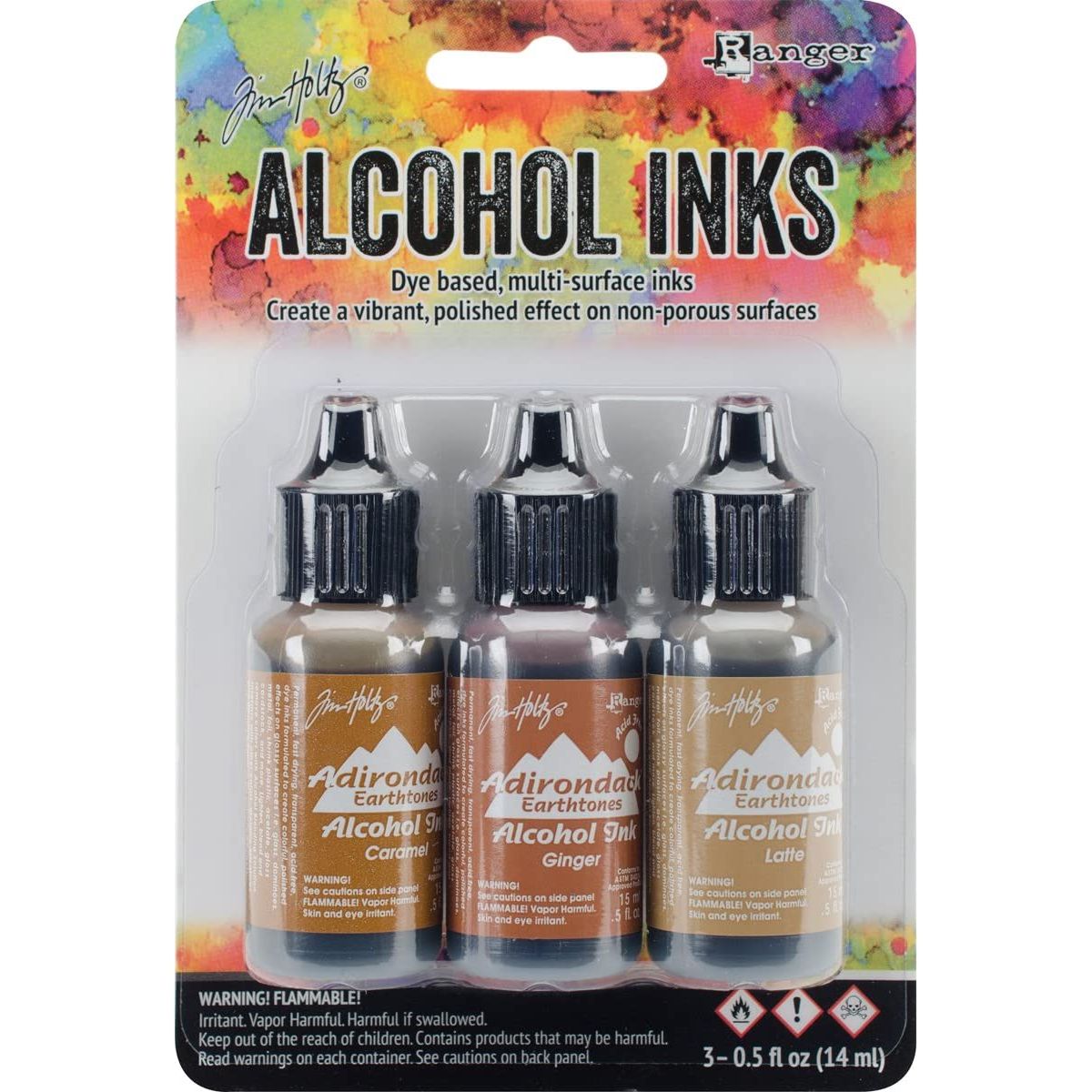 Ranger Earthtones Alcohol Ink 5 Ounces 3 Pkg Cabin Cupboard Caramel Ginger Latte Colors