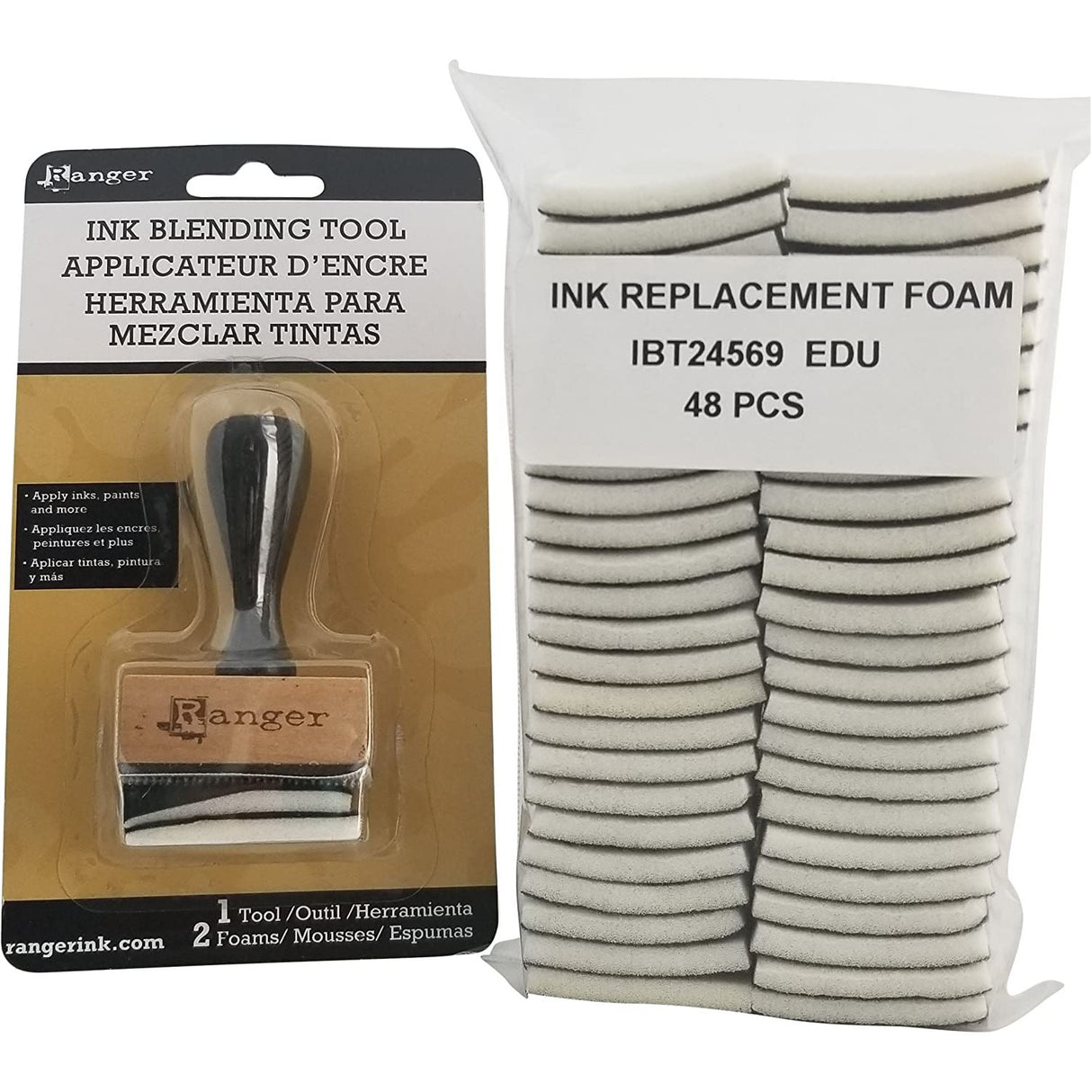 Tim Holtz - Ranger - Mini Ink Blending Tool with Ink Replacement Foam - 1 Stamper with 2 Foam Heads Plus 48 Replacement Foam Heads